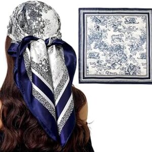 Women Stylish Silk Hair Scarf Scarves with Vintage Prints