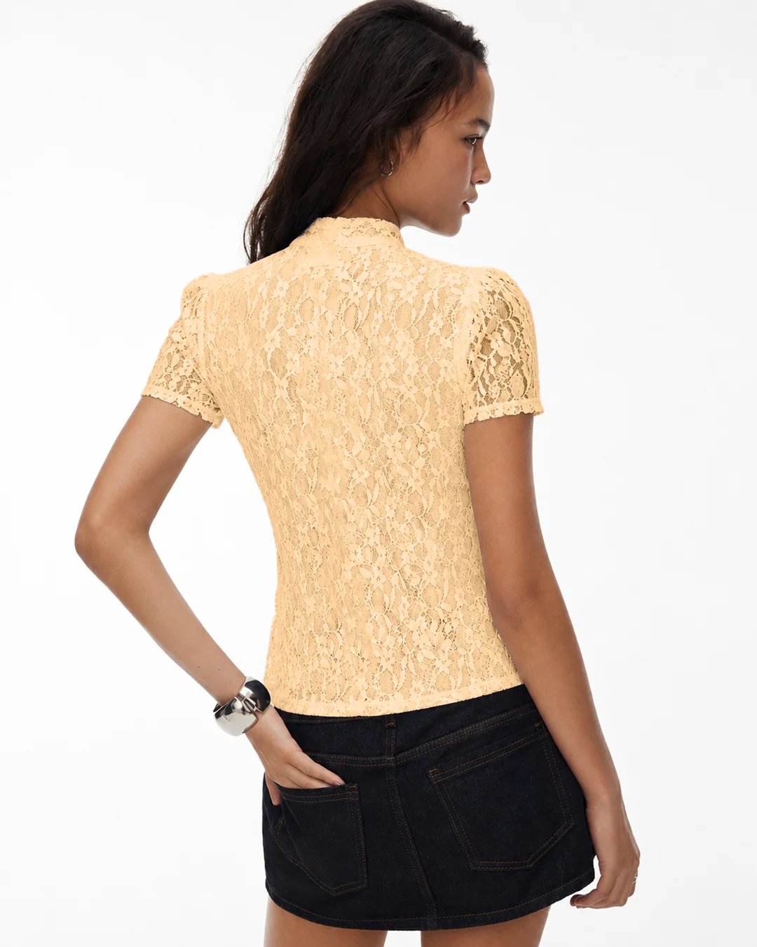 Mandarin Collar Lace Button Front Top in Vanilla (Copy) - Image 2