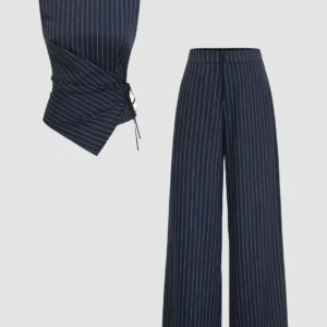 Boat Neck Striped Cord Set