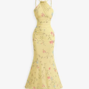 Halter Neck Fish Tail Hem Maxi Dress in Lilac